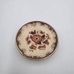 VTG 1920's Bennett & Aursien Small Brown Floral Sauce Plate Semi Porcelain 3" 