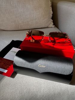 Cartier Diamond Cut Rimless C Decor Eyeglasses [Brown]