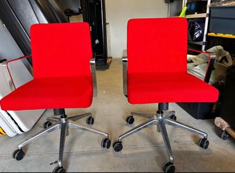 Pair of Red Office Chairs with Chrome Base