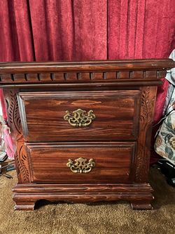 Two Wood 2-Drawer Nightstand with Carved Detail