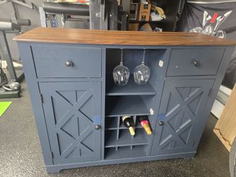 Blue Bar Cabinet with Wine Rack