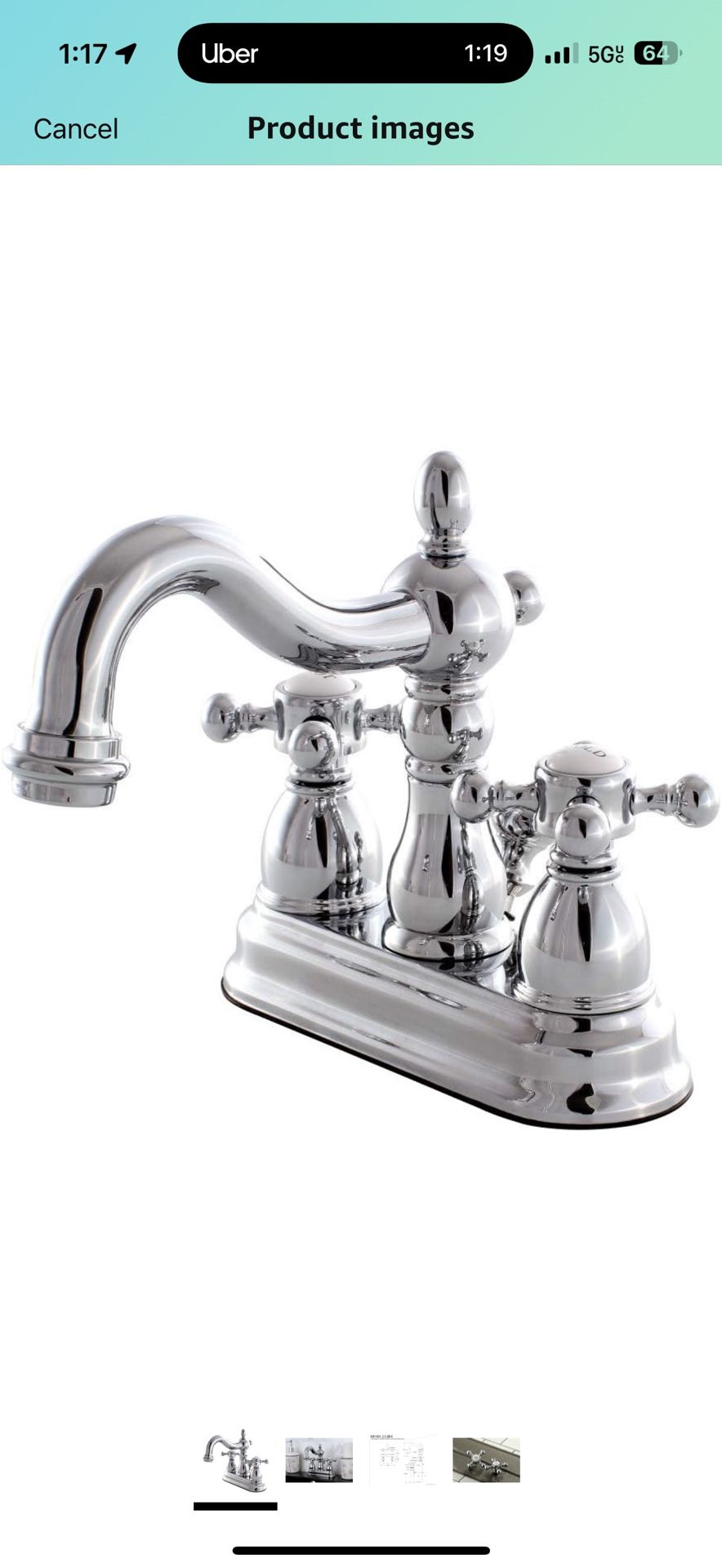 Kingston Brass KB1601BX Heritage 4" Centerset Lavatory Faucet with Metal Cross Handle, Chrome