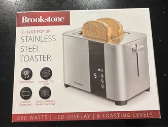 Brookstone Toaster 2 Slice Pop Up Stainless Steel