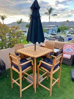 Teak Patio Table Set outdoor dining furniture with umbrella MCM mid century modern style
