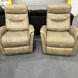 LA-Z-BOY Swivel And Rocking Recliner Chair Set! Two Leather Chairs! 