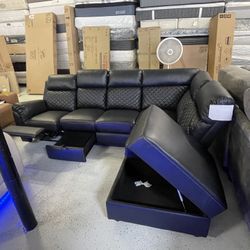 NEW SECTIONAL SOFA LEATHER AND GARAGE BLACK 