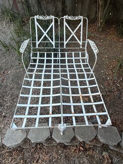 Vintage White Wrought Iron Patio Chaise Lounge