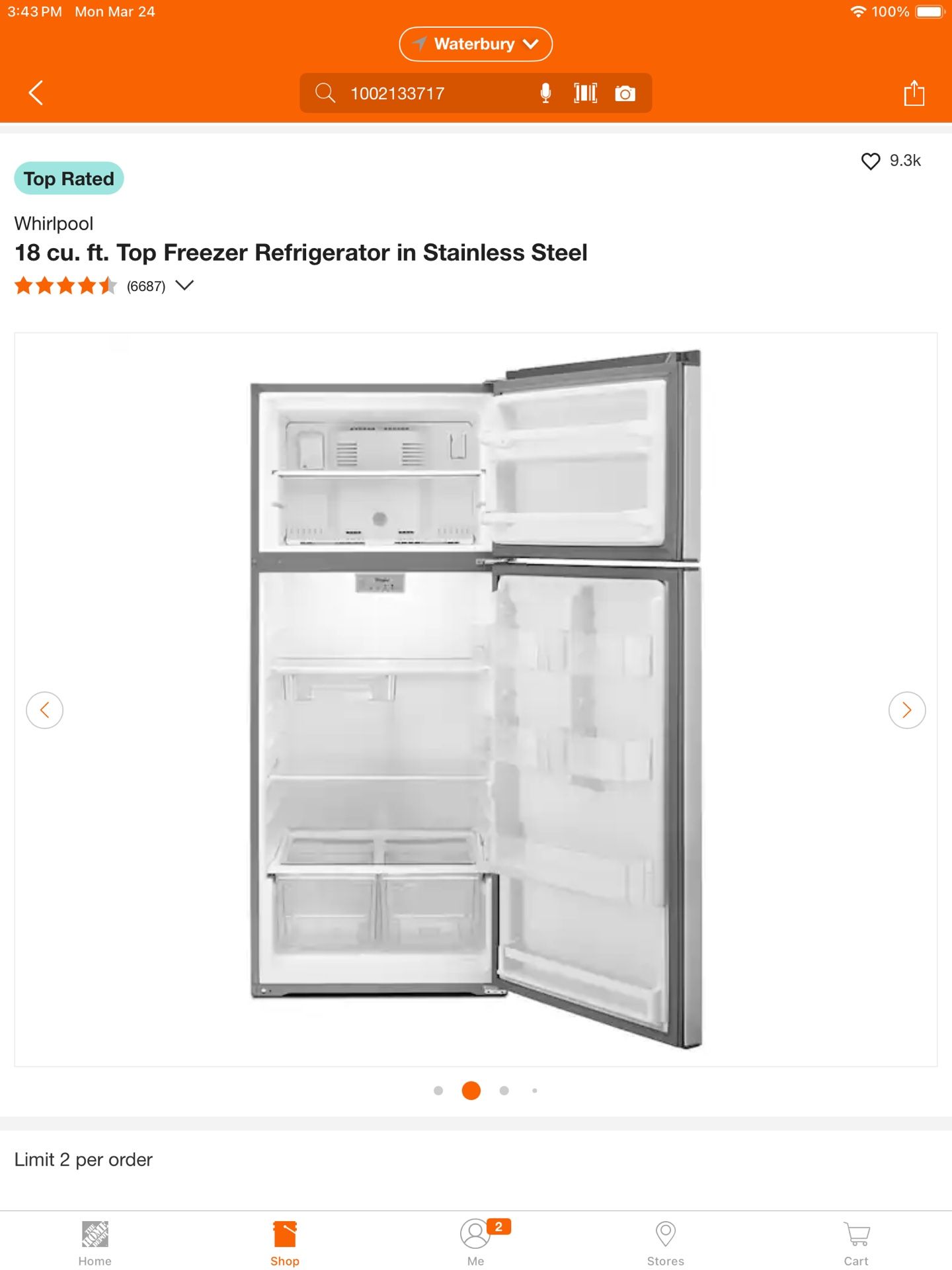 Whirlpool 18 cu. ft. Top Freezer Refrigerator in Stainless Steel