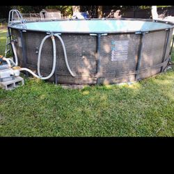 18x48 Pool With Ladder And Punp And Skimmer And Sprinkle And Some Cleaning Supplies And Net
