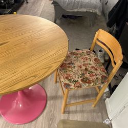 Pink and wood table with two vintage chairs! 45 OBO