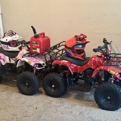 Kids motorized ATV w/helmets, goggles, gloves, fuel, and gas can