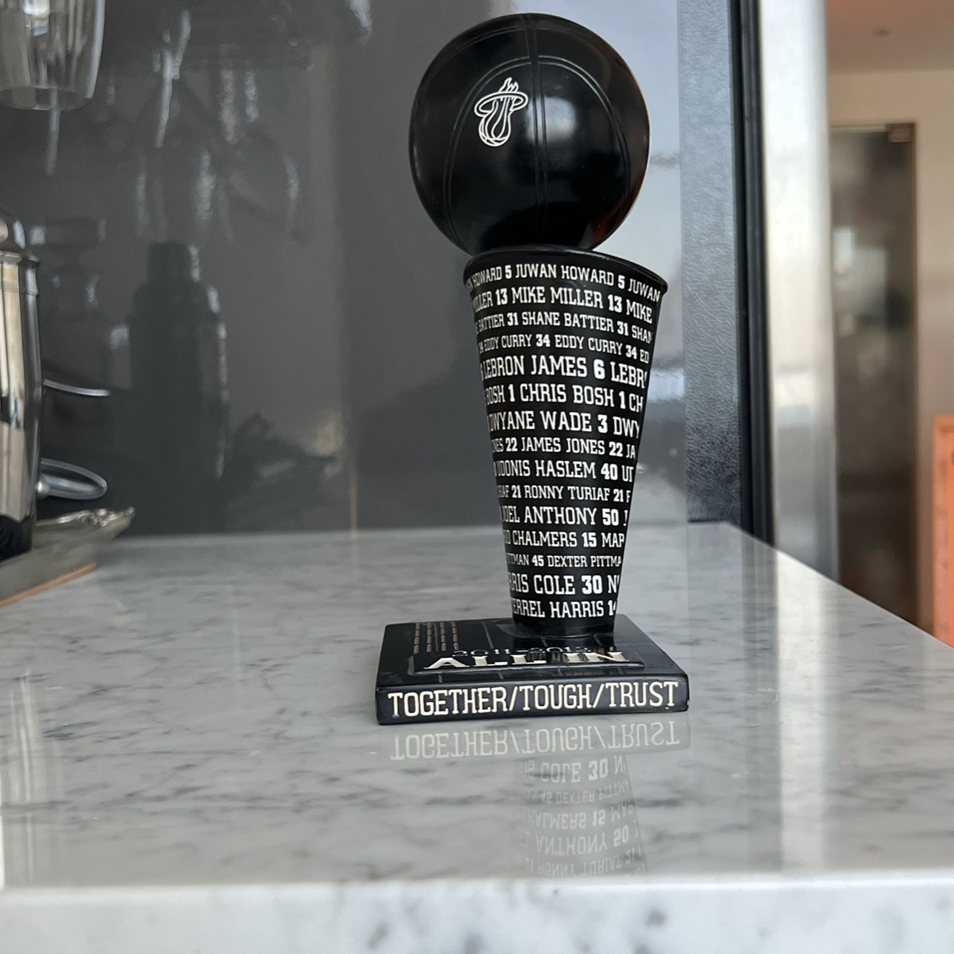MIAMI HEAT 2011-12 CHAMPIONSHIP TROPHY-SEASON TICKET LE NUMBER 1 OF 4000, LEBRON, WADE