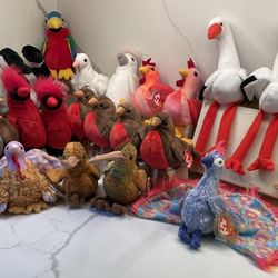 Vintage Ty Beanie Baby Birds Swan Cardinal Robin Peacock 1990s