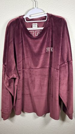 Victoria's Secret PINK Burgundy Velour Sweatshirt Size XL Love Pink Back Logo