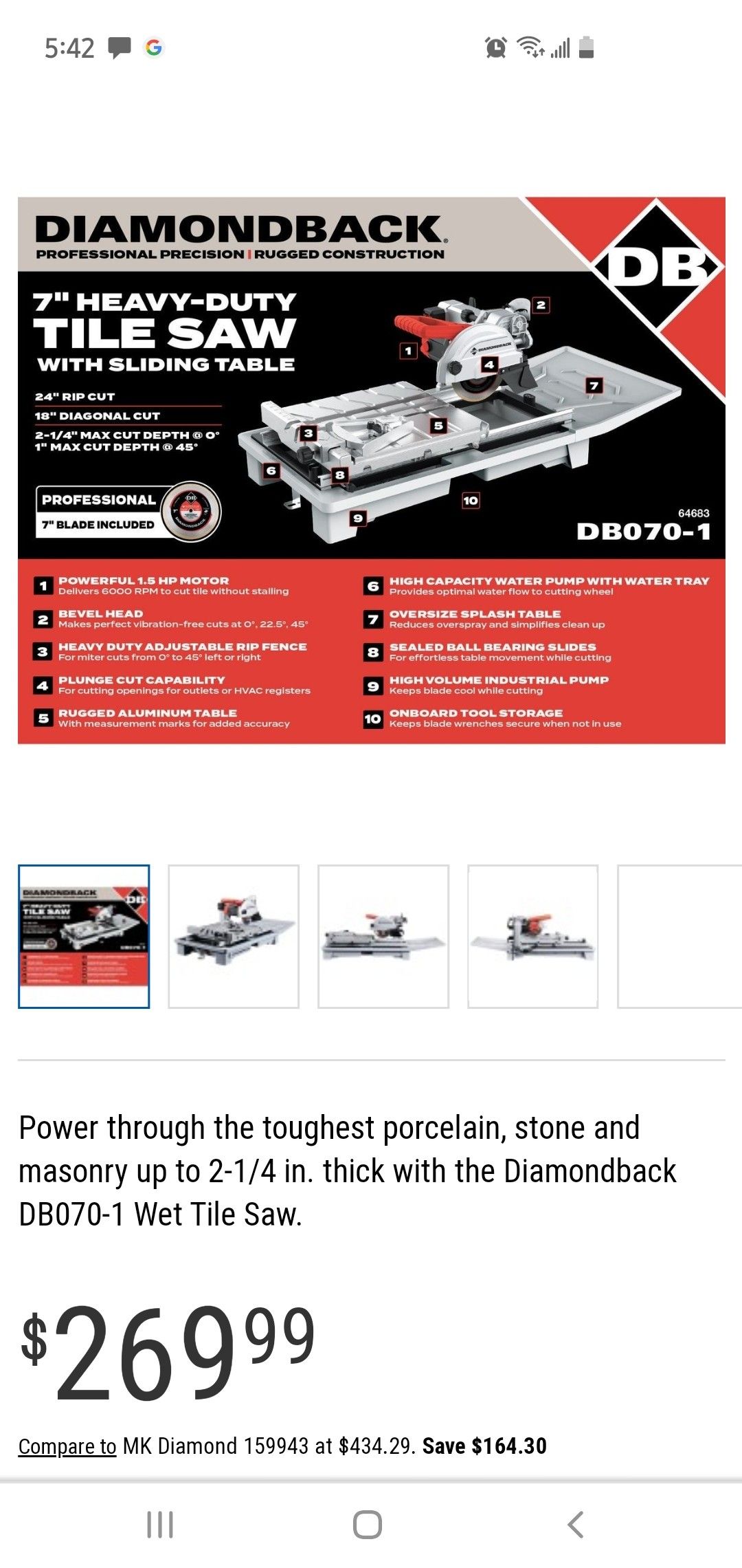 Harbor freight 7 inch wet Tile saw.