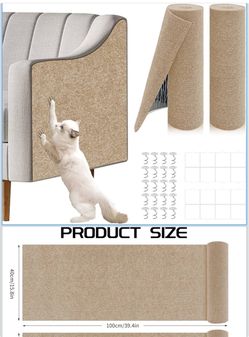 2 Pcs 39.4" x 15.8" Cat Scratch Mat, Cat Scratch Couch Furniture Protector, Trimmable Self-Adhesive Cats Scratch Pads, DIY Cat Scratcher for Wall Prot