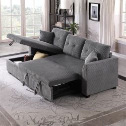 Corduroy Sleeper Pull Out Sofa Bed Sectional Couch with Reversible Storage Chaise