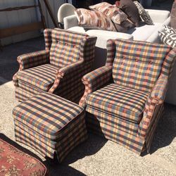 LIVING ROOM CHAIRS AND OTTOMAN 