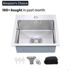 1026: New 15 Inch Drop In Bar Sink，18-Gauge Small Kitchen Sink Stainless Steel with 3D Embossed Texture，Single Bowl Square Design