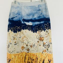 Trendy Tropical Print Skirt, Sky , Ocean and Florals, Flower Motif, 