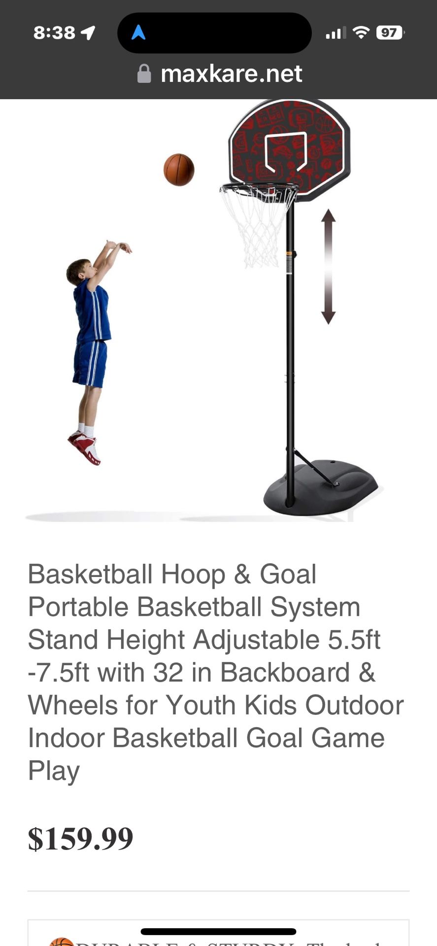 Youth Basketball Hoop And Goal System With 32” Backboard