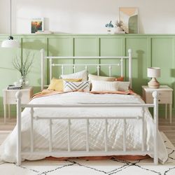 Clearance  Queen Size Metal Platform Bed Frame with Victorian Vintage Headboard & Footboard, Adult