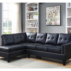 NEW IN BOXES Faux leather black leather sectional sofa couch 99x66