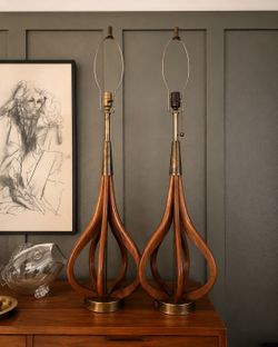 Mid Century Vintage walnut lamps