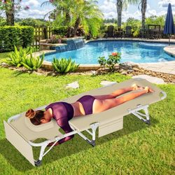Folding Beach Lounger with Face Arm Hole for Patio, Poolside