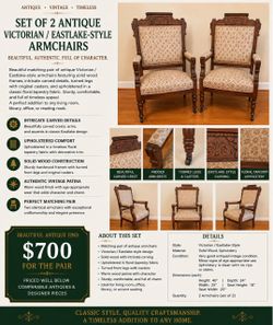 Antique Victorian Eastlake Armchairs Set of 2