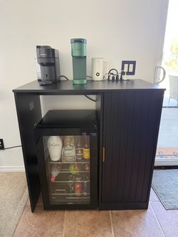Modern Black Coffee Bar Cabinet / Mini Fridge Stand