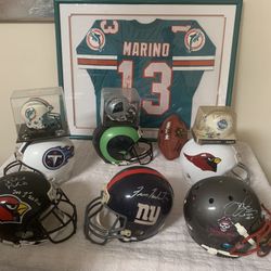 Huge Lot Of NFL Football Full Size Authentic Helmets And Signed Memorabilia!
