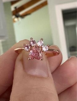 Rose Gold Tone Pink Paw Print Stone Ring