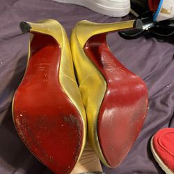 Christian Louboutin Metallic Gold Pump Leather Heel Platform Red Sole Size 4.5b