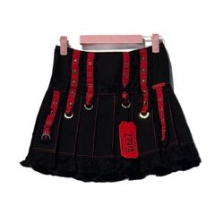Tripp NYC Curve Midnight Pleated Skirt Sz XS Black Red Studs Zip Closure NWT