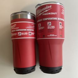 2 Milwaukee PACKOUT Red Insulated Tumbler Mug Cups 20 oz and 30oz  