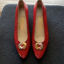 Red Ferragamo Salvatore -Florence Bow Low Heels