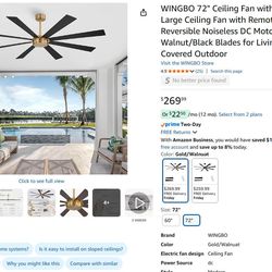 72" Ceiling Fan - Brass - Walnut