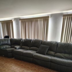 Sectional  Couch Sectional Green Leather With Let Out Bed