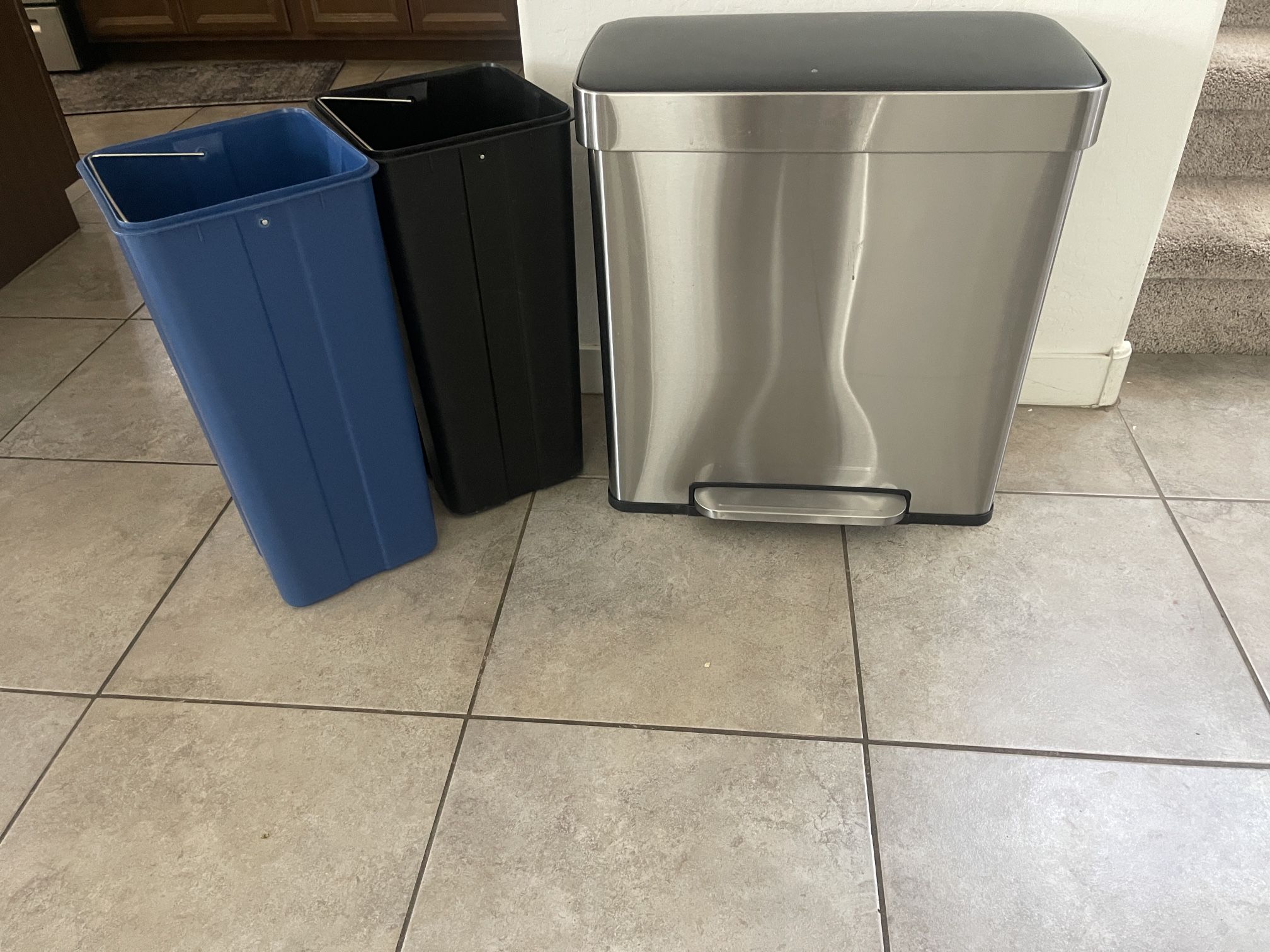 SONGMICS Kitchen Trash Can, 16 Gallons (2 x 8 Gallons) Dual Compartment Garbage Can, 60L Pedal Recycling Bin, Stay-Open Lid and Soft Closure, Stainles