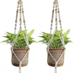 Macrame Plant Hangers with Ceiling Hook, (2 pack) Planter Not Including 