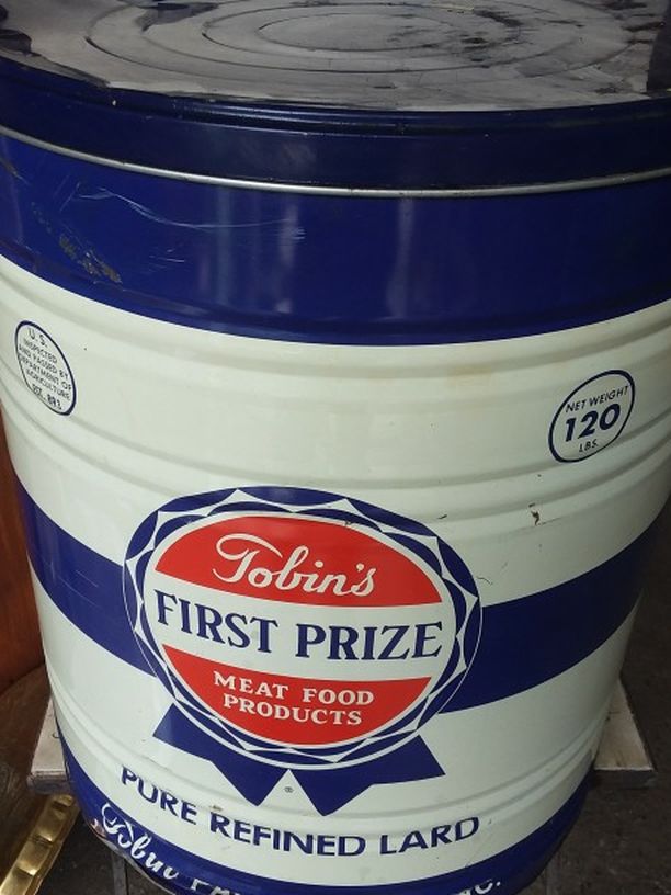 Very Large Old Lard Tin Tobins First Prize 120#