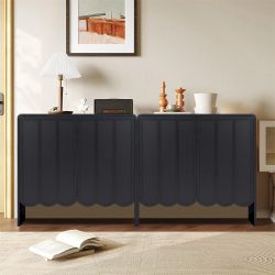 Sideboard Buffet Cabinet Set of 2, Accent Storage Cabinets with 2 Doors, Farmhouse Wood Cabinet with Adjustable Shelves and Wave Panel for Living Room