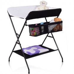 Baby Storage Folding Diaper Changing Table-Black Portable