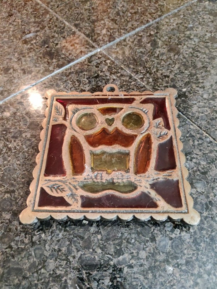 Vintage Counterpoint Stained Glass Owl Trivet 