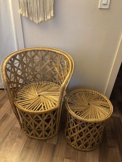 Rattan Chair & Side Table Set