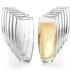 New In Box Set Of 12 Wedding Celebration Stemless Champagne Flute Glass Martha Stewart