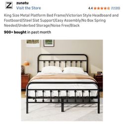 King Size Metal Platform Bed Frame/Victorian Style With Mattress 