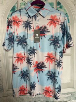 Men's Size M Polo Shirt UPF 50+ Protection Palm Trees, Hawaiian Palm Trees