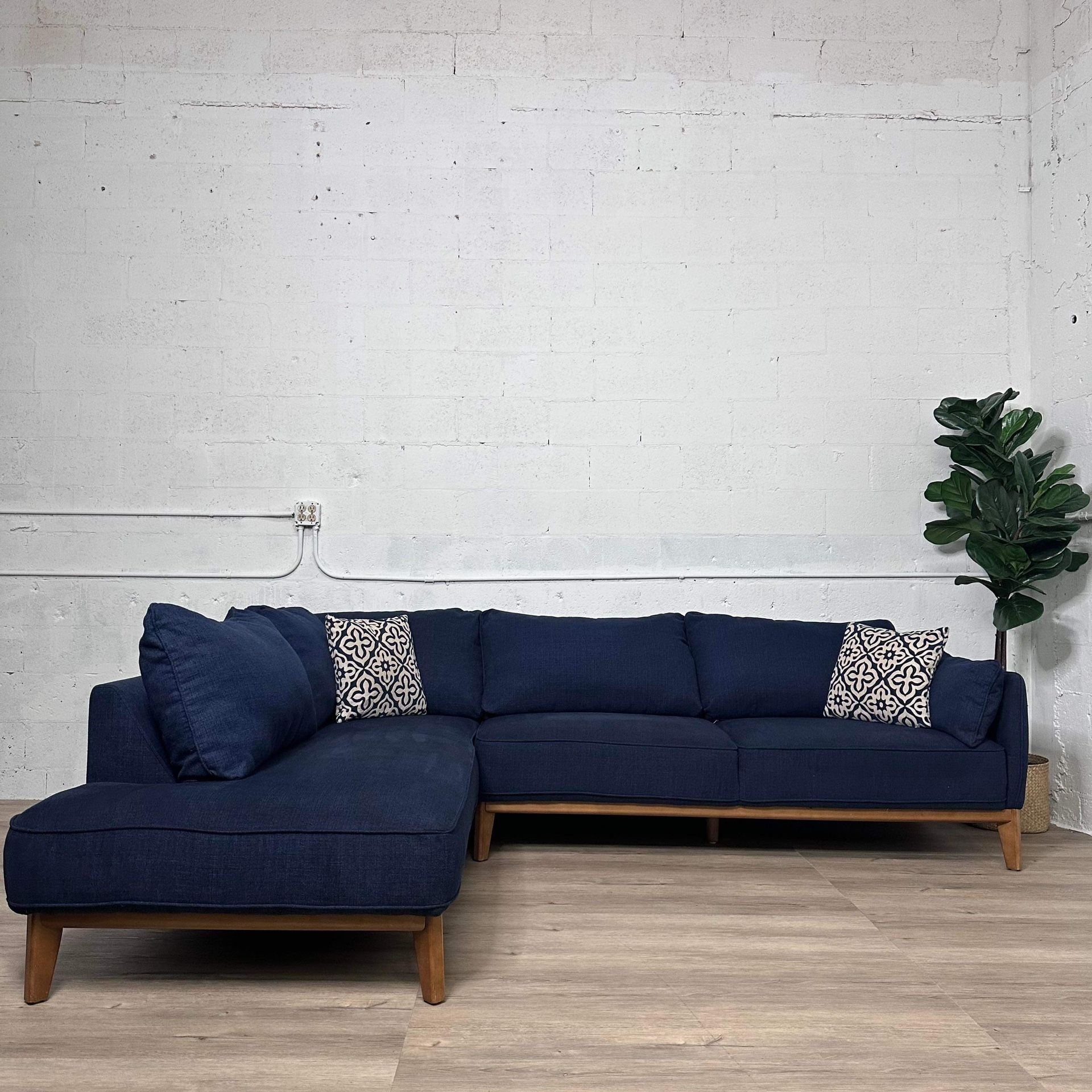 Like New - Comfy Macy’s Jolene 2 Pc Blue Sectional Couch - (Can Deliver)